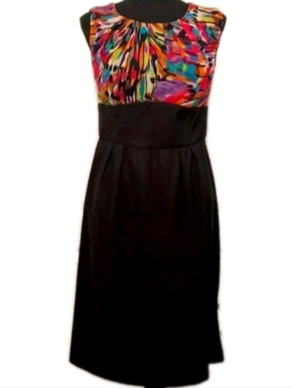 AB studio Stretch Colorblock Multicolor & Black Sheath Dress 12 NWT